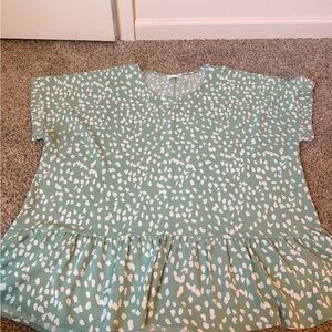 Chic Soul Mint Green and White Printed Peplum Top
